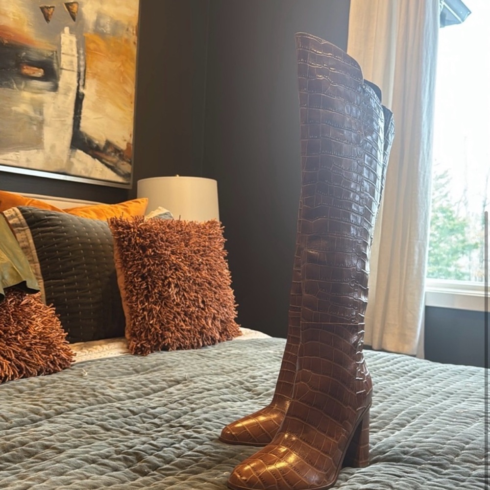 Faux Croc Brown Boots 9.5 by Marc Fisher LTD